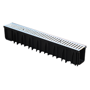 Black PP Channel + Stainless Steel Grate 130x1000 H75